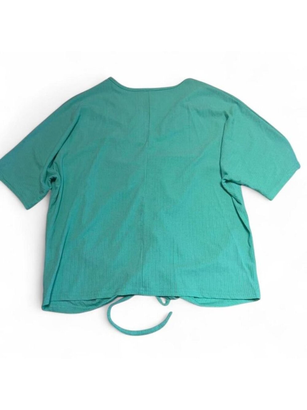 3/$20 Ruched Teal Short Sleeve Blouse Women’s 3X Plus Summer Flattering Ribbed - Picture 3 of 5